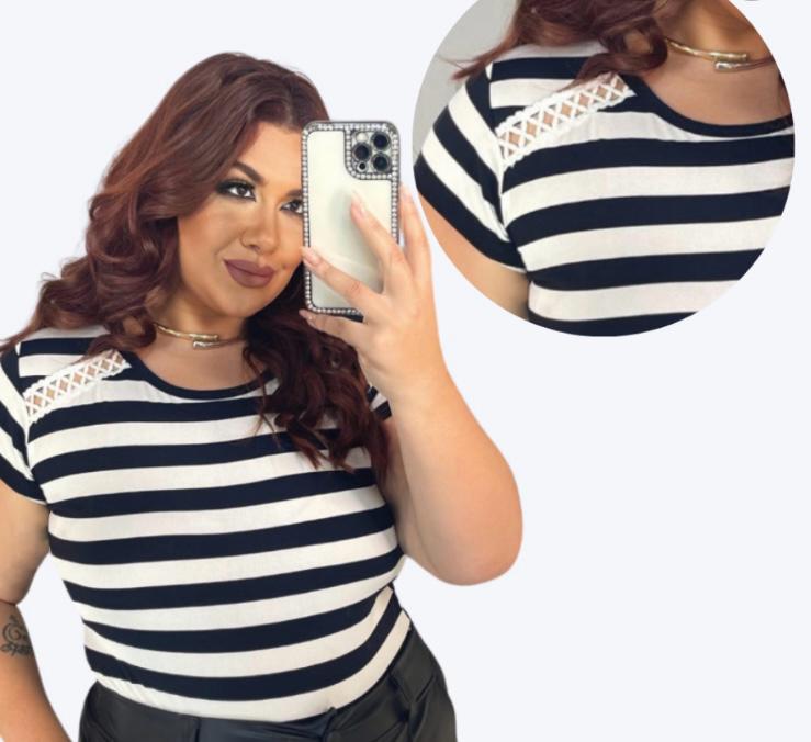 Blusa Feminina Plus Size Listrada Casual